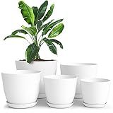 Utopia Home Plant Pots Indoor with Drainage Holes – Set of 5 White Plastic Flower Pots (7/6.6/6/5.3/4.8 Inch) – Modern Planters for Indoor Plants, Room & Office Décor, Great Stocking Stuffers