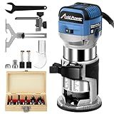 AVID POWER 6.5 Amp 1.25 HP Compact Router Tools for Woodworking, Fixed Base Wood Router with Trim Router Bits, 6 Variable Speeds, Edge Guide, Roller Guide, Dust Hood (Blue, 65mm)