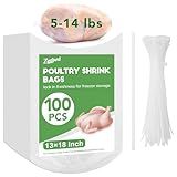 Poultry Shrink Bags,100 Pack,13x18Inches Clear Poultry Heat Shrink Wrap Chicken Bags for Freezer With 100 Zip Ties,a Silicone Straw for Chickens,Turkey,Rabbits(5-14 lbs)