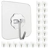 Jwxstore 24 Pack Heavy Duty Self Adhesive Hooks - 33lb Max, Transparent, Waterproof, Sticky Wall Hooks for Keys, Bathroom, Shower, Outdoor, Kitchen, Door, Home Improvement, Utility