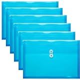 FANWU Plastic Legal Size Envelopes with String Tie Closure, 1-1/4" Expansion, Side Load, Clear File Folders Poly Project Paper Documents Puzzle Organizer for Office School Home (Blue -6 P)