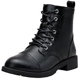 Vepose Women's Black Ankle Boots Lace up, Flat Fashion Combat Booties Low Heel, 910 Size 8 US (CJY910 Black 08)