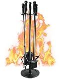 Tomersun Fireplace Tools 5 Pcs 31.5In Fireplace Tool Set Indoor Fireside Accessories Large Fire Place Tools Set Outdoor Fireplace Kit with Poker Shovel Tongs Brush, Stand