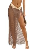 Fisoew Womens Crochet Swimsuit Coverups Hollow Out Bikini Wraps Swimwear Bathing Suit Cover Up Beach Maxi Skirt Khaki