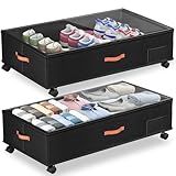 Under Bed Storage with Wheels,2-Pack Under Bed Storage Containers with Clear Lids,XXL 66L Large Under the Bed Storage Organizer Bins With Handles,Space Saving Design for Clothes,Shoes,Books-Black