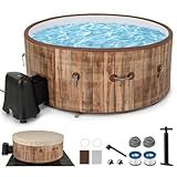 Goplus Inflatable Hot Tub SPA, 4-6 Person 72" Round Pool Hottub W/ 120 Air Jets, Drop-Stitch Construction, Heater Pump, Filter, Energy-Efficient Thermal Cover, Ground Cloth, Portable Outdoor Water SPA