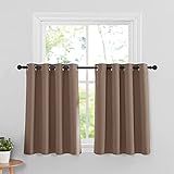 RYB HOME Short Curtains Blackout for Small Windows, Grommet Top Tiers Valance Set for Bath Window Shades for Office/Loft/Kitchen Cabinet/Coffee, 52-inch Wide x 36-inch Long, Mocha, 1 Pair
