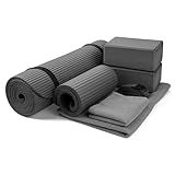 BalanceFrom 7 Piece Yoga Set, with Mat & Towel, Home Workout Equipment, Gray