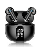 Wireless Earbuds, 2026 Bluetooth 5.4 Headphones Bass Stereo Ear Buds with Noise Cancelling Mic, LED Display in Ear Earphones 50H Playtime Ear Buds, IP7 Waterproof for Laptop Pad Phones Soft Black