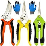 Pruning Shears, 4 Pack Garden Shears with Gardening gloves, Clippers Handheld, Stainless Steel Garden Snips, Lengnoyp Pruners for Gardening
