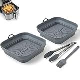 SAMIA 4 Piece Reusable Air Fryer Liners Set | 8 Inch Silicone Air Fryer Liners with Collapsible Design, Basting Brush, and Food Tong – Non-Stick, Dishwasher Safe, Air Fryer Accessories for Cooking