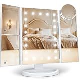 HUONUL Makeup Mirror, Vanity Mirror with Lights, 2X/3X/10X Magnification, Touch Control, Trifold, Dual Power Supply, Birthday Gifts for Women, Wife, Mom, Girls,Dorm Room Essentials