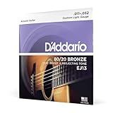 D'Addario Acoustic Guitar Strings, 80/20 Bronze, EJ13, Custom Light Gauge 11-52, 6-String Set, Pack of 1