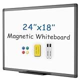 VIZ-PRO Magnetic Whiteboard/Dry Erase Board with Black Aluminium Frame, 24 X 18 Inches, Includes 1 Eraser & 2 Markers & 4 Magnets