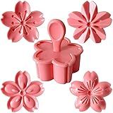 Goeielewe Pastry/Cookie/Fondant Stamper, 2-Inch Press Cookies Mold with 4 Stamps Pink Cherry Blossom Shape Flower Hand Pressure Pastry Tool Fondant Cutters Set for Baking