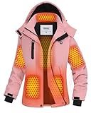 VERGOO Graphene Heated Jacket for Women with 12V Battery Pack Winter Outdoor Soft Shell Electric Heating Coat, Women's Pink L