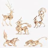YII WMOC 3D Wooden Puzzle Animal Model DIY Wooden Crafts 3D Puzzles STEM Toys for Boys and Girls Creative Gifts for Teens and Adults (5pcs)