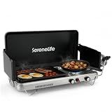 Camping Stove 2 in 1 Griddle Combo Portable Propane Camp Stove with Griddle Plate 10000 BTU Stove 5000 BTU Griddle Compact Outdoor Cooking for Camping Tailgating RV Backyard