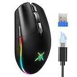 TECKNET Wireless Gaming Mouse Rechargeable - 8000 DPI, Long-Lasting 100Hrs Battery, RGB Backlit, 6 Programmable Buttons, Dual Connectivity (2.4G + USB-C) for PC, Mac, Laptop - Black