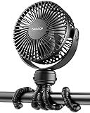 Gaiatop Mini Portable Stroller Fan, Battery Operated Small Clip on, Detachable 3 Speed Rechargeable, 360° Rotate Flexible Tripod Better Cooling for Car Seat Crib Treadmill Travel Black