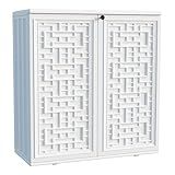 Mrosaa Indoor Outdoor Storage Cabinet Waterproof with Shelf, Off White Plastic Outdoor Cabinets for Patio/Garden/Backyard, Size 34.3''L*15''W*36.2''H