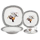 Stylish and Elegant 20 Pieces Porcelain Square Dinnerware Set Service for 4 People for Hosting Parties and Events - Chef Design