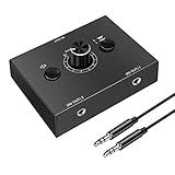 3.5mm Audio Switcher - 2 Input 1 Output / 1 Input 2 Output Audio Splitter, One-Key Mute Button, No External Power Required