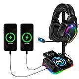 Headphone Stand with Wireless Charger Gaming Headset Holder 2 IN 1 Wireless Charging Pad & 2 USB Charger Ports for Desktop PC Game Accessories