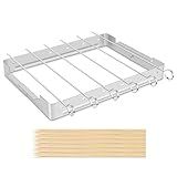 Unicook Upgraded Stainless Steel BBQ Shish Kabob Set, Large Foldable Grill Rack with 6pcs 13.5"L Barbecue Skewer, Keeps Kabobs from Sticking to the Grill Grate, 30pcs Bamboo Skewers as Bonus