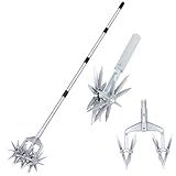 KLDOLLAR Rotary Cultivator, Adjustable Hand Tiller Garden Tool with Detachable Solid Metal Tines for Loosing and Mixing Soil,2-in-1 Manual Tiller Garden Cultivator for Reseeding Grass 58 Inch