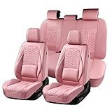 Huidasource Pink Car Seat Covers Full Set, Car Seat Covers Front and Rear Seat, Full Coverage Waterproof Leather Car Seat Cushion Cover Protector Universal Fit for Most Cars SUV Trucks