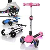 ELECOSMOS Kid Scooter Electric Ages 4-9, Light Up 3 Wheel, Kick Scooter for Kids 4-8, 3 Wheel Electric Scooters for Kids 5-7, Princess Scooter Girls, Christmas Birthday Gift for Girls, Pink