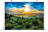 BELECO 9x6ft Fabric Sunset View of Old City Jerusalem Backdrop Mount of Olives, Dome of The Rock, Jerusalem Cityscape Background Backdrop Israel Theme Party Decorations Religious Photo Props