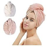 M-bestl 2 Pack Microfiber Hair Towel Wrap,Quick Dry,Anti-frizz(Pink&Beige)