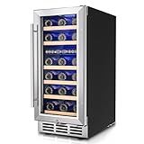Icyglee 15 Inch Dual Zone Wine Fridge, 30 Bottles Under Counter Wine Cooler Refrigerator with Double-Layer Glass Door for Home Office Bar, Built-in Wine Refrigerator with security lock,40-65°F