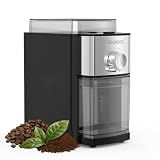 Automatic Burr Coffee Grinder - Flat Burr Coffee Beans Grinder with 17 Adjustable Settings for Espresso & French Press, Compact Electric Grinder with 7oz Large Hopper, Removable Burr, Black