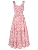 Scarlet Darkness Womens Summer Sleeveless Dress Square Neck Smocked Flowy A-Line Sundress Pink M