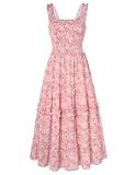 Scarlet Darkness Womens Summer Sleeveless Dress Square Neck Smocked Flowy A-Line Sundress Pink M