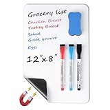 MaxGear Small Magnetic Dry Erase Board Sheet for Refrigerator, Fridge Whiteboard for Kitchen, 12"x8" White Board Organizer and Planner with Stain Resistant Technology, Include 1 Eraser, 3 Markers