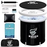 Ice Bath Tub for Athletes with Cover by Brisk Bear - Extra Large Cold Plunge Tub for Recovery - Inflatable Ice Bath Plunge Pool with Digital Timer - Cold Plunge to Soothe Muscles - Black Ice Tub
