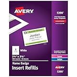 Avery Customizable Name Badge Inserts, 2.25" x 3.5", White, 400 Printable Name Tag Inserts (5390)