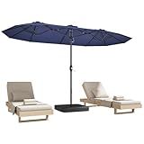 DomeShade 15ft Patio Umbrella with Base,Large Outdoor Double-Sided Rectangle Umbrella with Crank Handle, Market Umbrella for Poolside Garden Deck Backyard Beach Pools, Blue