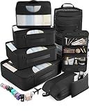 Veken 10 Set/8 Set Packing Cubes for Travel Essentials, Suitcase Organizer Bags in 4 Sizes, Carry-On Luggage Accessories with Laundry Bag & Passport Holder, Airplane Must Have, Camp Gifts for Men