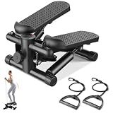 Sweetcrispy Mini Stair Steppers with Resistance Bands for Exercise at Home, Portable Exercise Twist Stepper Machine for Full Body Workout, 300LBS Capacity