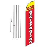 15ft Auto Registration (red) 15ft Feather Banner Swooper Flag Kit - INCLUDES 15FT POLE KIT w/GROUND SPIKE