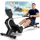 Rowing Machines for Home, MOSUNY Magnetic Rowing Machine, 16-Level Adjustable Resistance, 350 lb Weight Capacity, Upgraded Dual Slide Rails with Data Display Screen