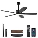 SUNMORY 52" Ceiling Fans with Lights, Smart Ceiling Fan with APP and Remote Control, Reversible DC Motor, Noiseless, Stepless Dimmable, Modern Ceiling Fan for Indoor/Outdoor Use, Black