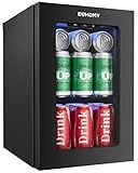 EUHOMY 18L Beverage Refrigerator Cooler, 24 Cans Mini Fridge with Quiet Compressor, Countertop Small Fridge with 40°F-61°F Digital Temperature Control, LED Lgiht for Home, Bar, Office