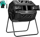 VIVOSUN Outdoor Tumbling Composter Dual Rotating Batch Compost Bin, 43 Gallon Black Door