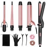 Ufree 5 in 1 Curling Iron with Interchangeable Ceramic Barrels (0.35"-1.25"), Curling Wand Set with Flat Iron Hair Straightener, Instant Heat Up, Dual Voltage Hair Curler, Gifts for Women